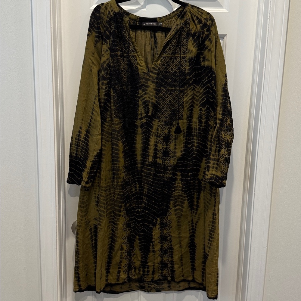 ANTIK BATIK ARTISAN Hand-Dyed Tunic Dress resort wear vacation one of a kind - Picture 2 of 12